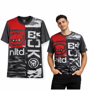 Ecko Unltd Colorblock Graphic Tee Red Grey Camo Streetwear Size M